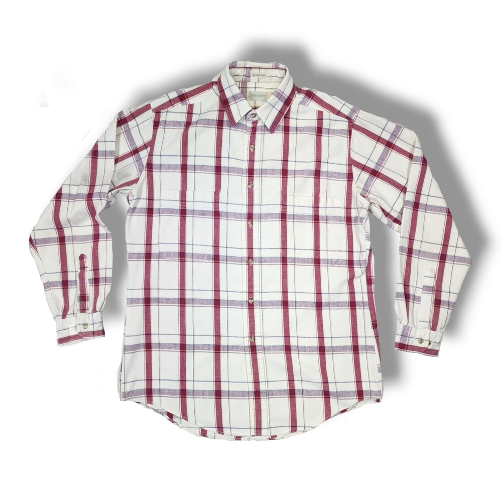 Vintage‎ St Johns Bay USA Made White/Red Brushed Twill Plaid Flannel Men's Med